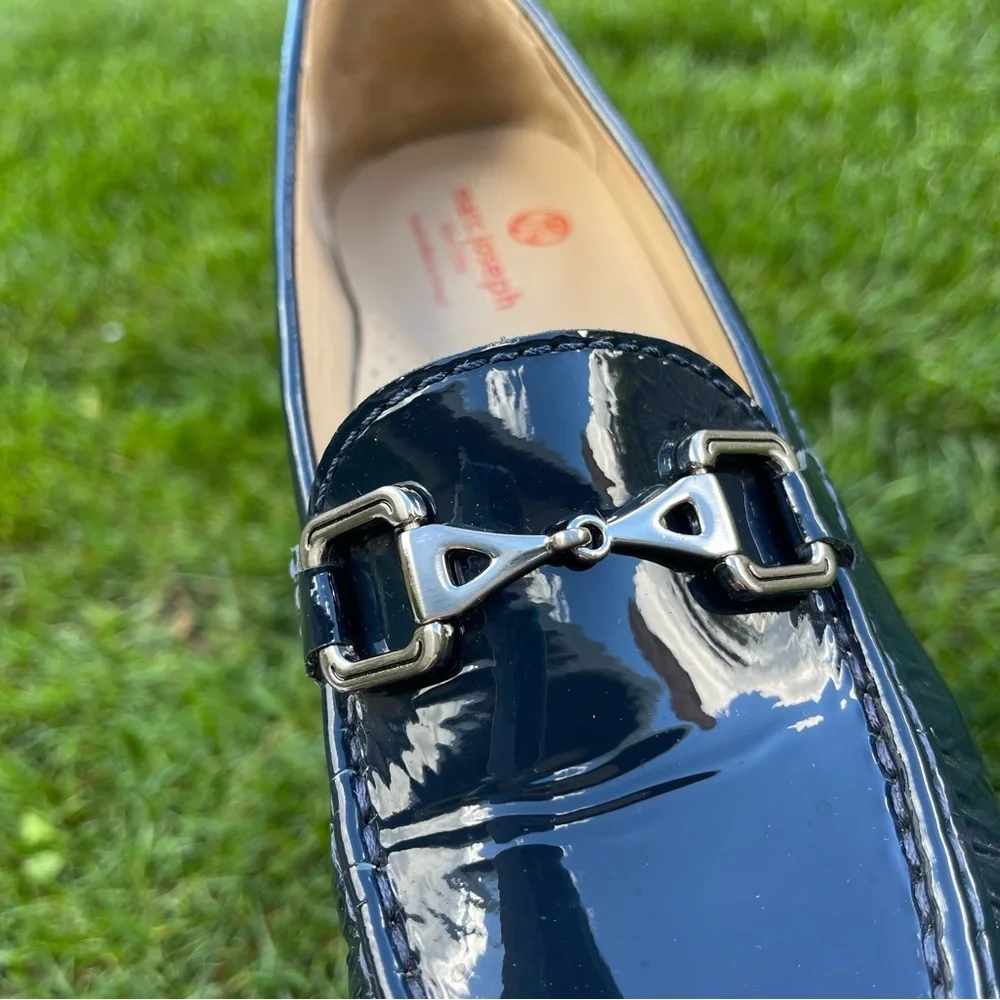 Marc Joseph New York Park Ave Navy Patent Leather Bit Loafers Driver Shoes Sz 10